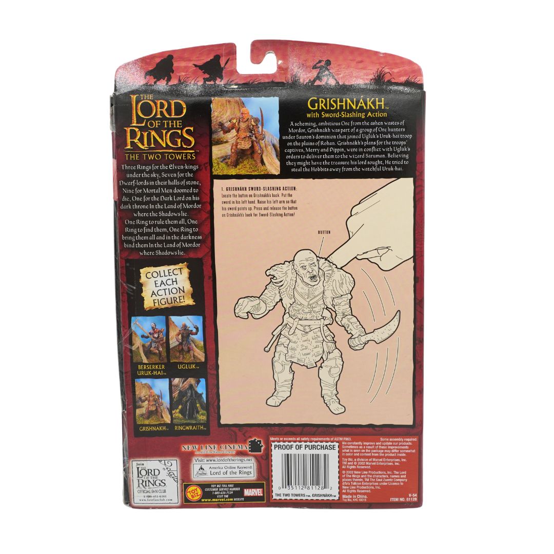 A front on photo of Grishnakh from Lord of the Rings in red and yellow packaging on a white background