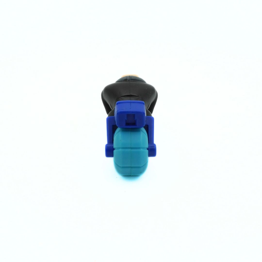 Blue McDonalds with black plastic housing on a white background