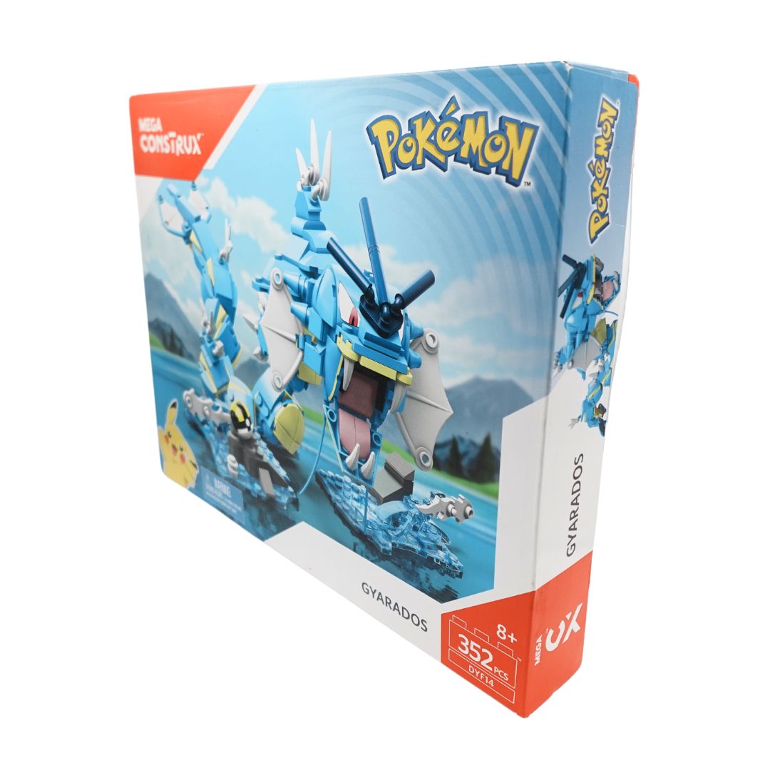 Pokemon Gyarados Mega Construx in box, featuring an image of the finished construction