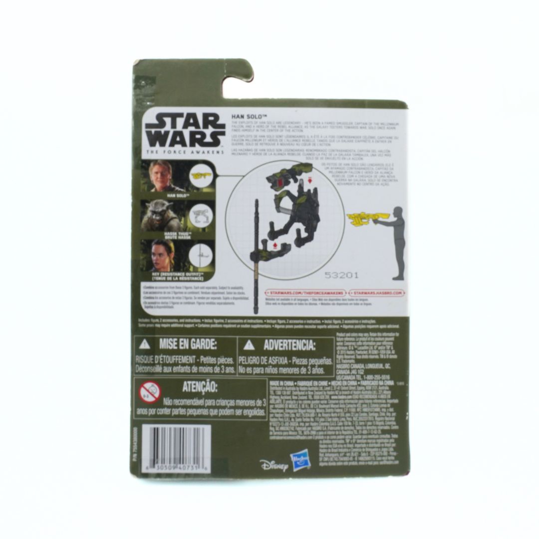 Back of a Star Wars action figure packaging with branding and product details.