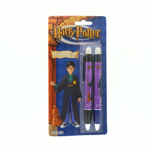 Pack of Harry Potter-themed pens with packaging featuring the character and broomstick.