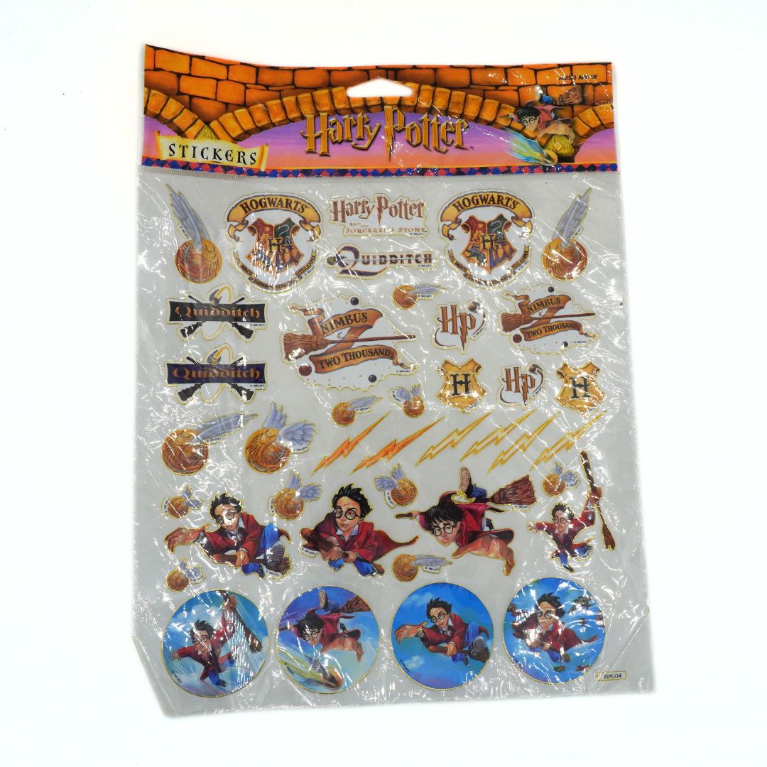 Pack of Harry Potter stickers with characters and logos on a white background