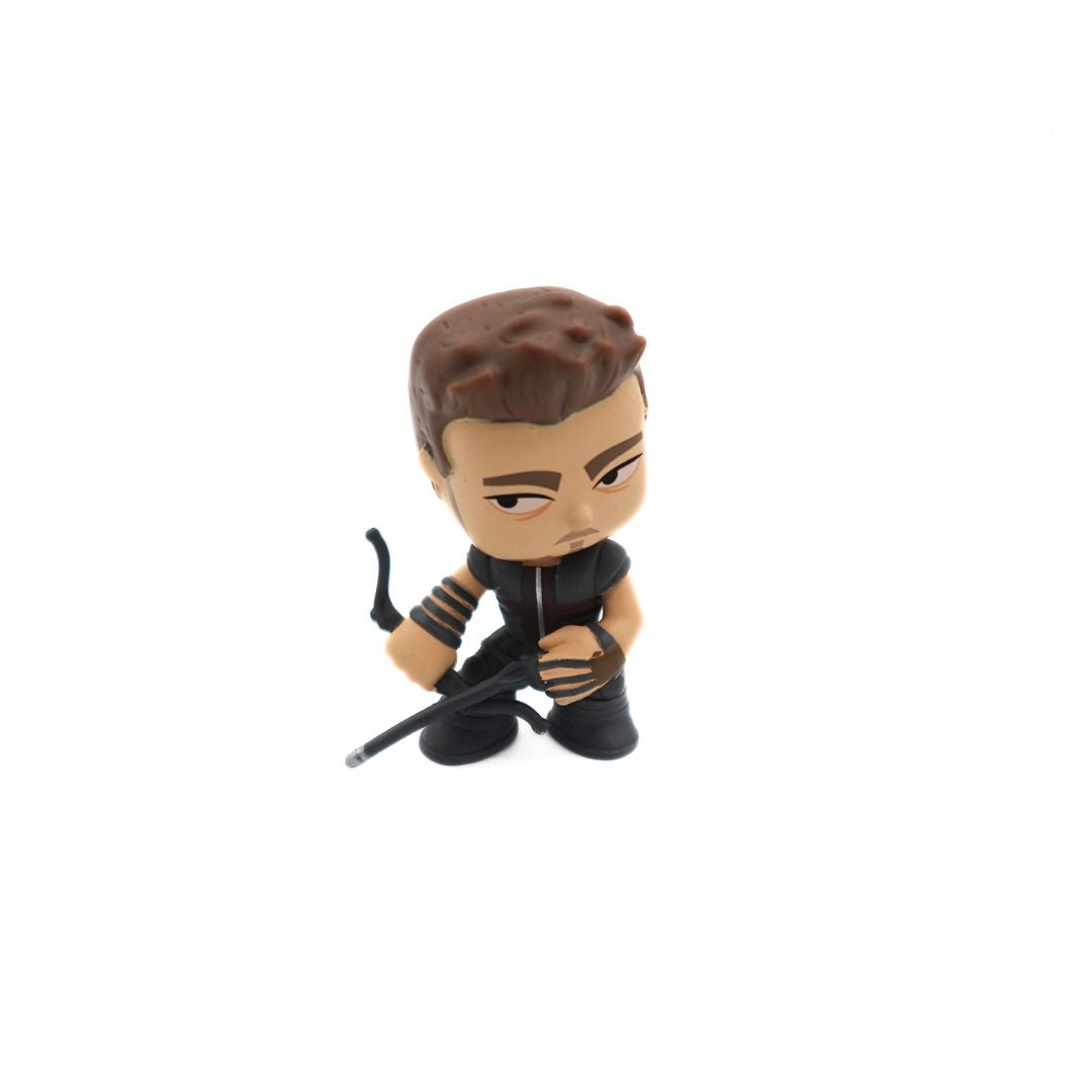 Photo of the Age of Ultron Hawkeye figurine released by Funko, wearing a black outfit with a black bow