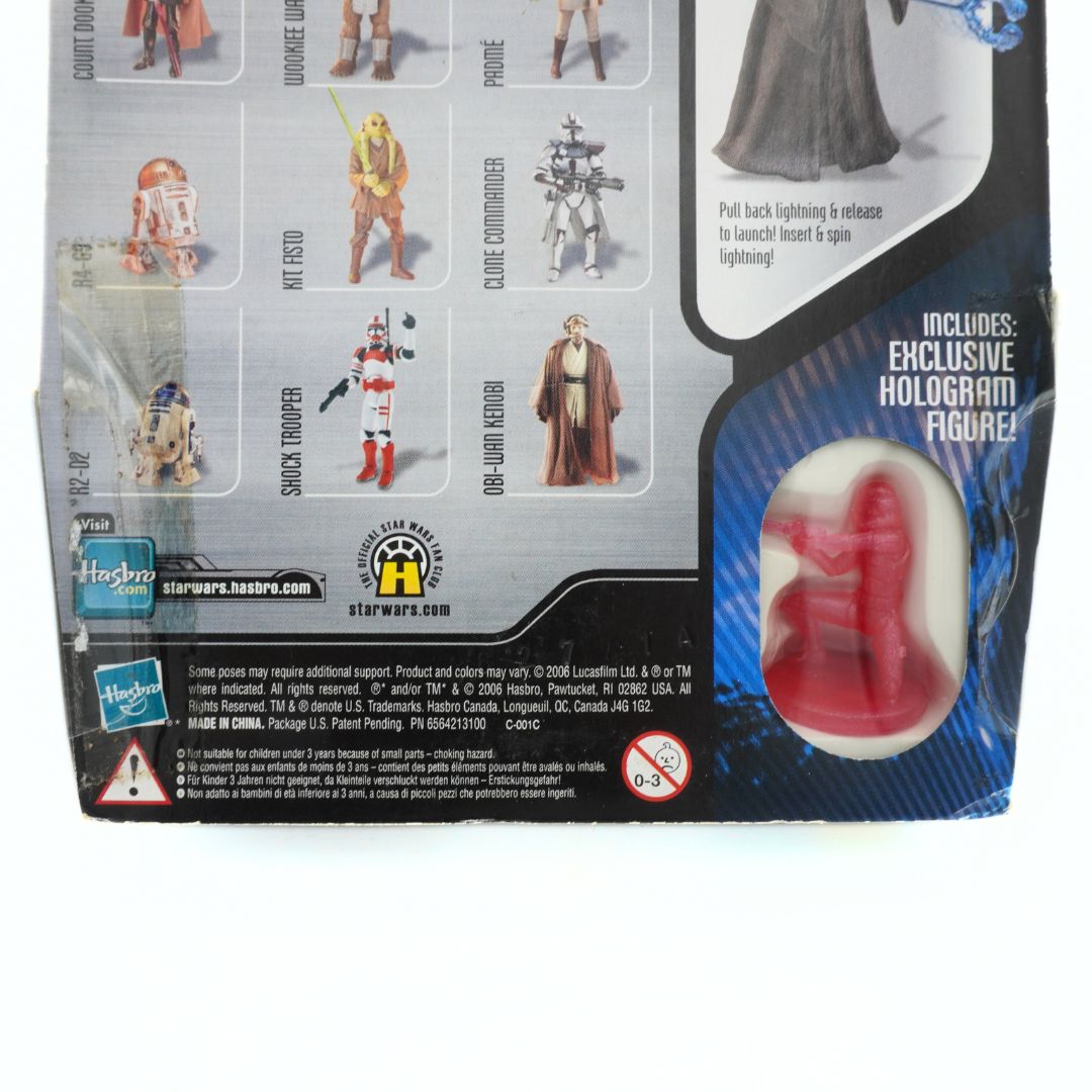 Star Wars action figure packaging with character illustrations and hologram figure display.