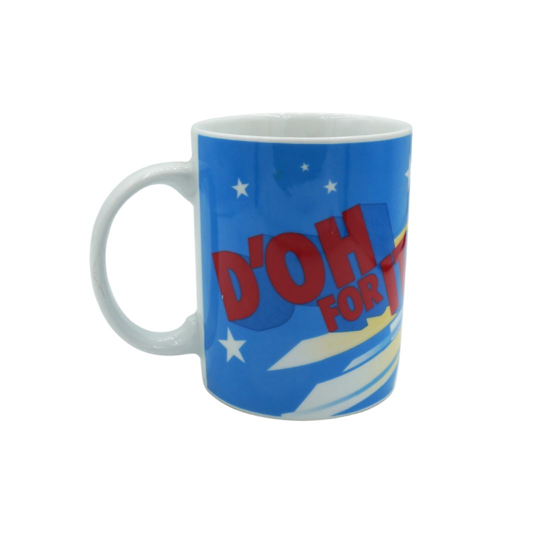 Mug with 'D'OH FOR IT!' text on a blue background