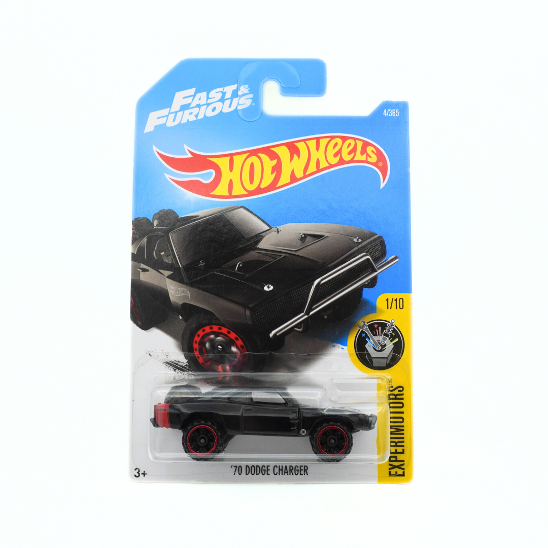 Hot Wheels 70 Dodge Charger toy car in packaging with Fast & Furious branding