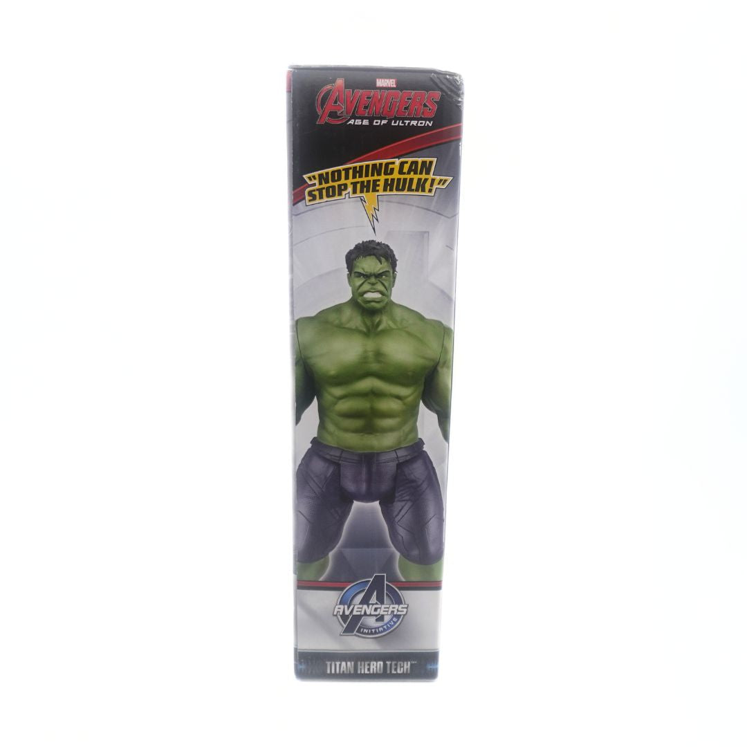 Box from Hasbro Marvel Titan Hero Tech Hulk figurine, with a slightly crushed corner