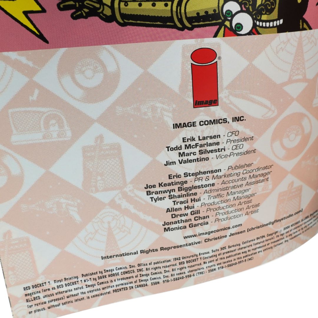 Back cover of a comic book or printed publication showing the Image Comics logo and staff list printed on a light beige background with faint illustrated patterns.