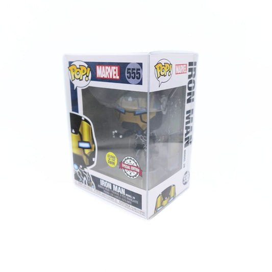 Iron Man Model 39 Funko Pop inside a plastic protective case