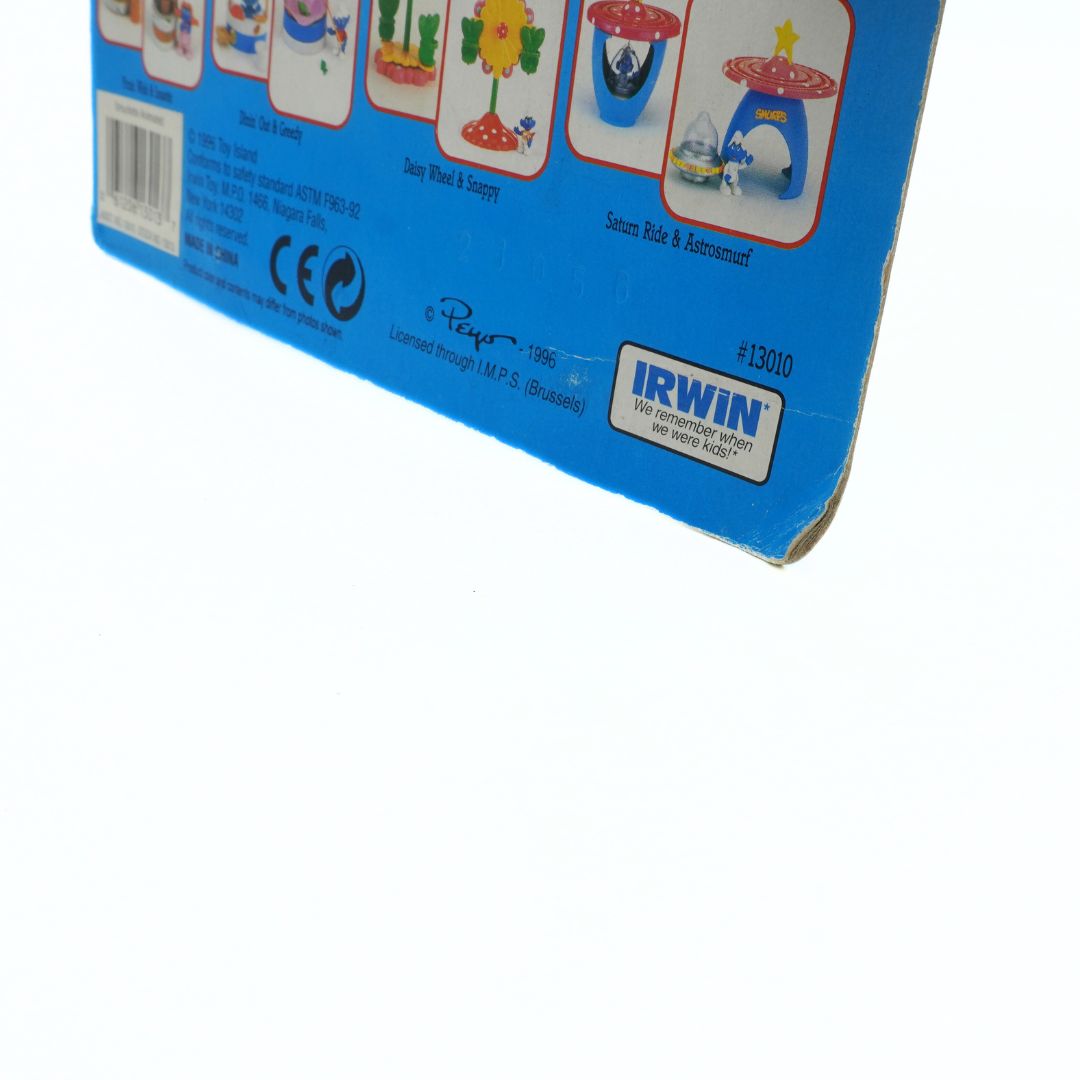 Back of a toy packaging with IRWIN branding on a white background