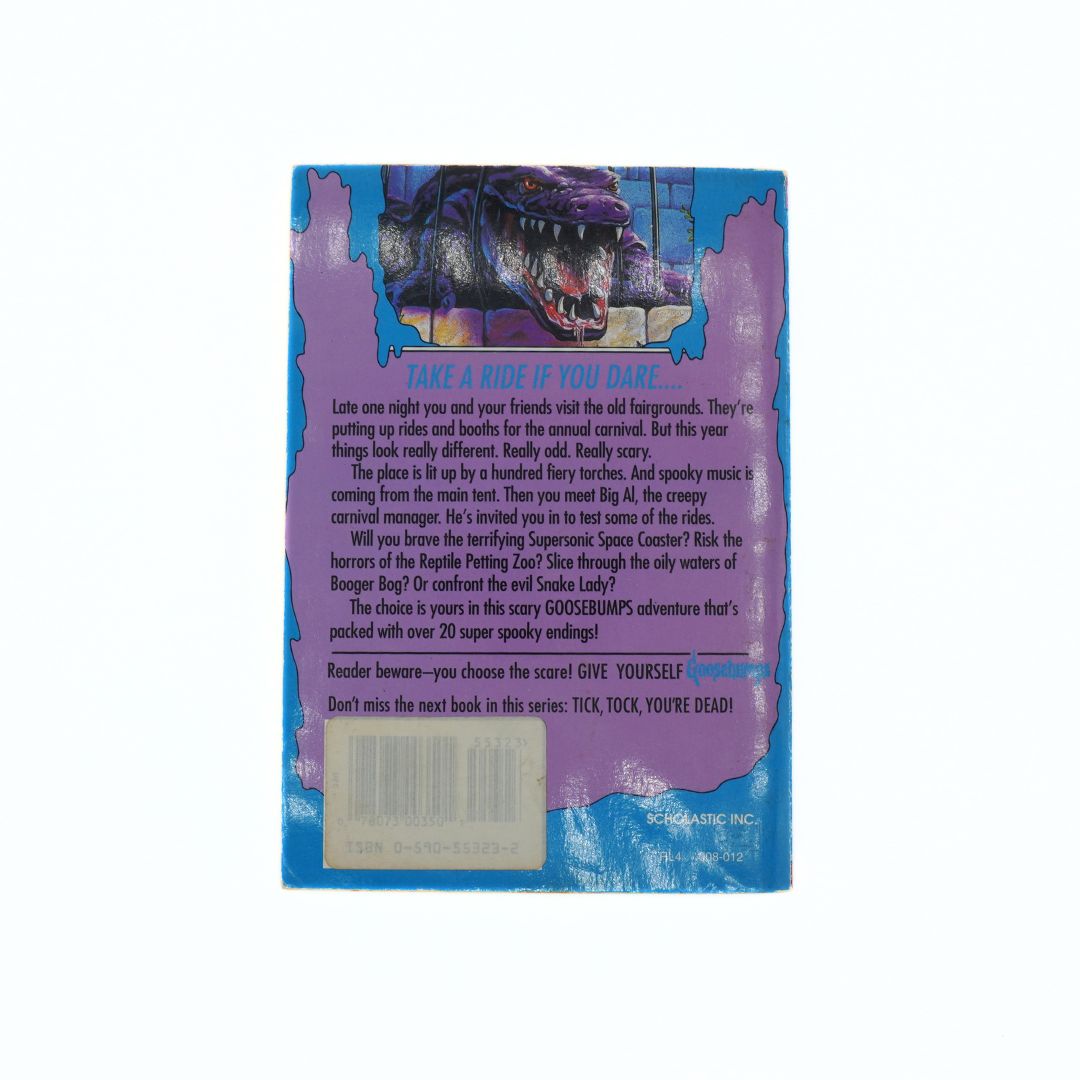 Back cover of a book with purple and blue design, text, and a small illustration.