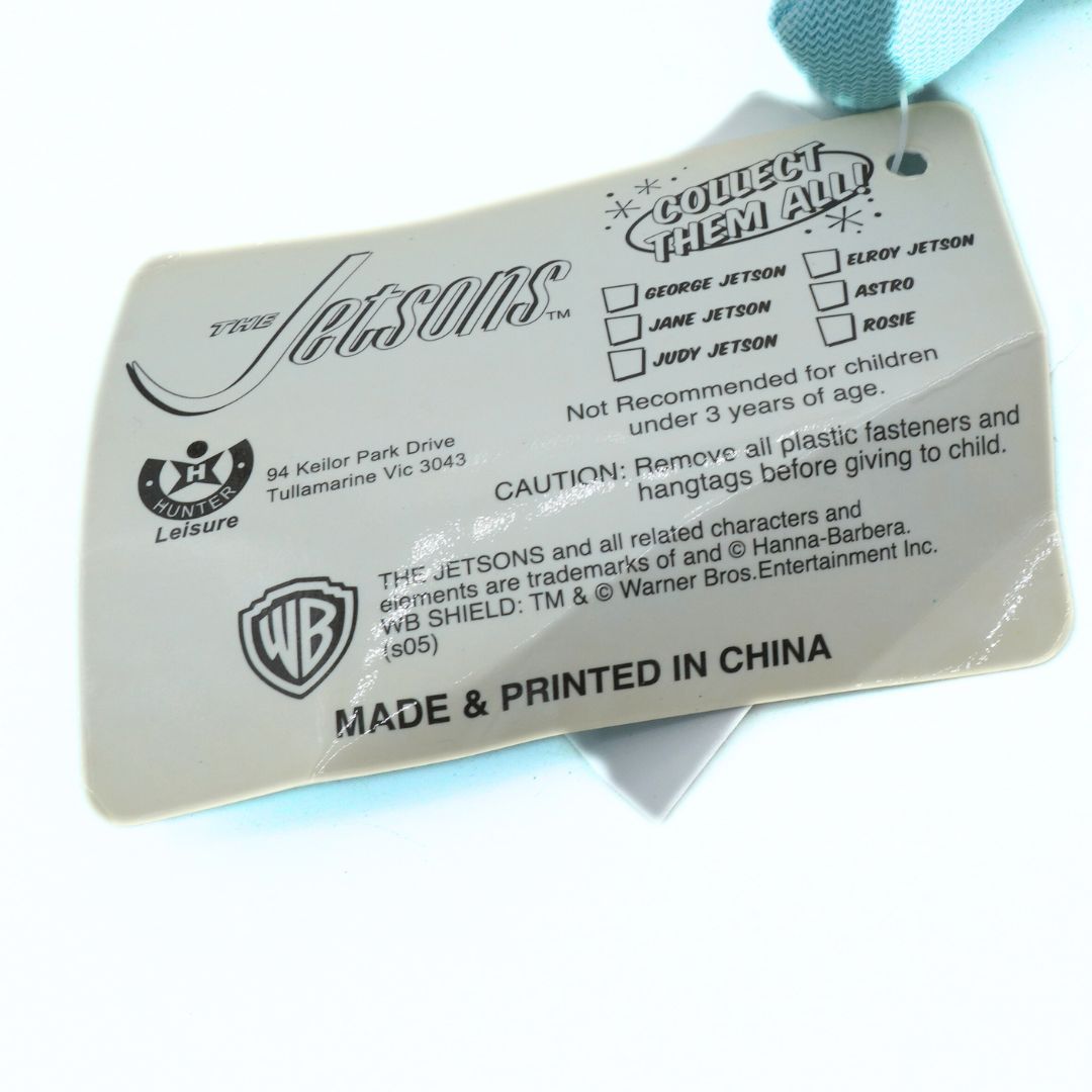 Tag from 'The Jetsons' with branding and product information on a white background
