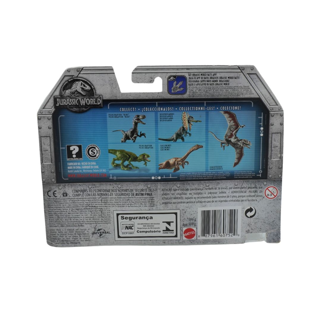 Back view of a toy dinosaur packaging with illustrations and branding.