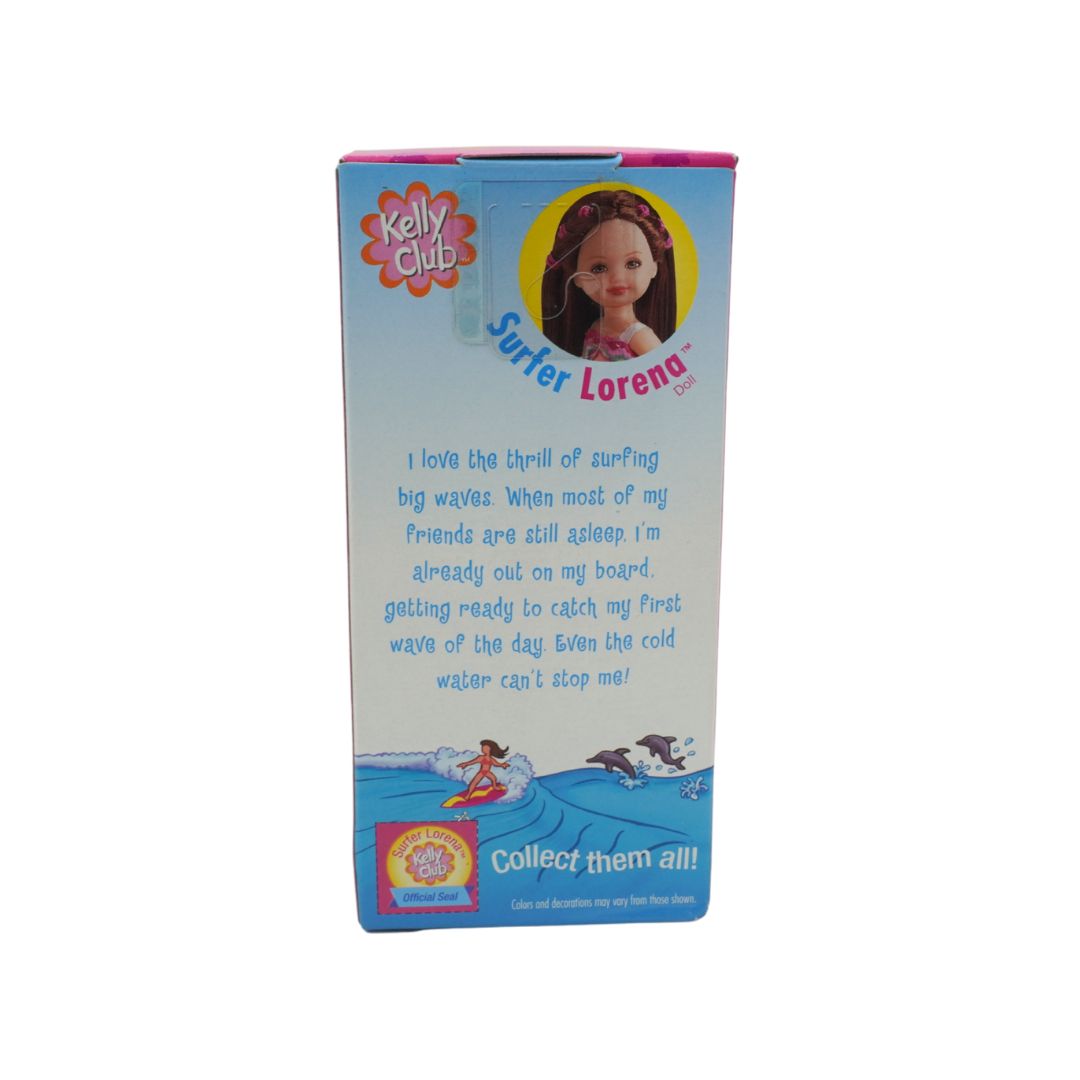 Box of a Kelly Club Surfer Lorena doll with a white background