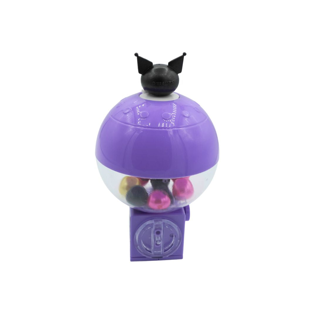 A purple toy that looks like a gumball machine on a white background
