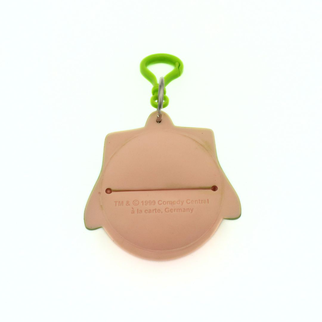 Back of a 1999 South Park coin purse featuring the character of Kyle wearing his signature green hat