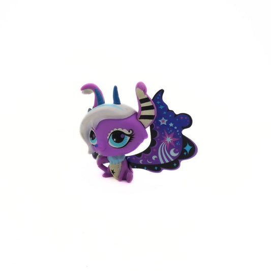 Toy figure with purple and white design on a white background