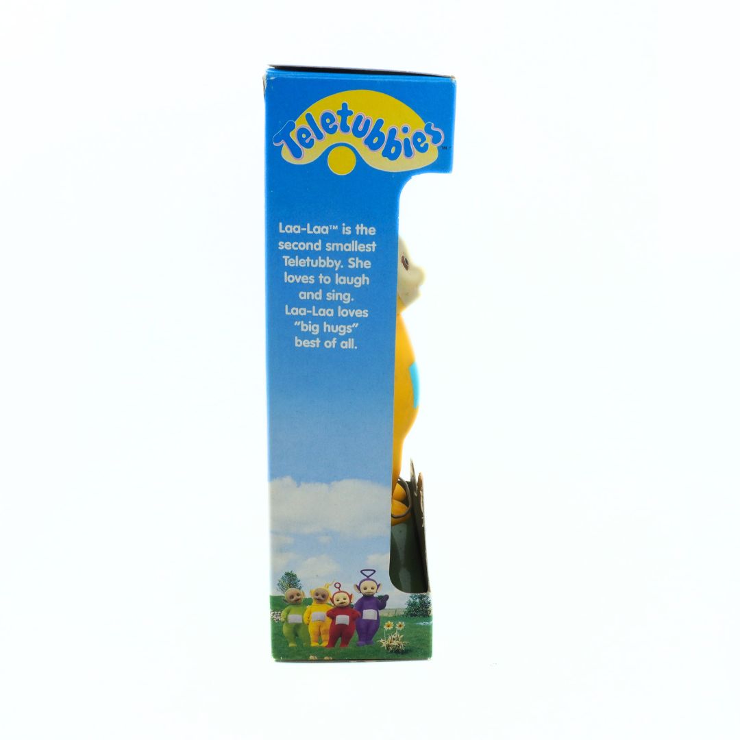 Teletubbies toy packaging with character illustration and blue background