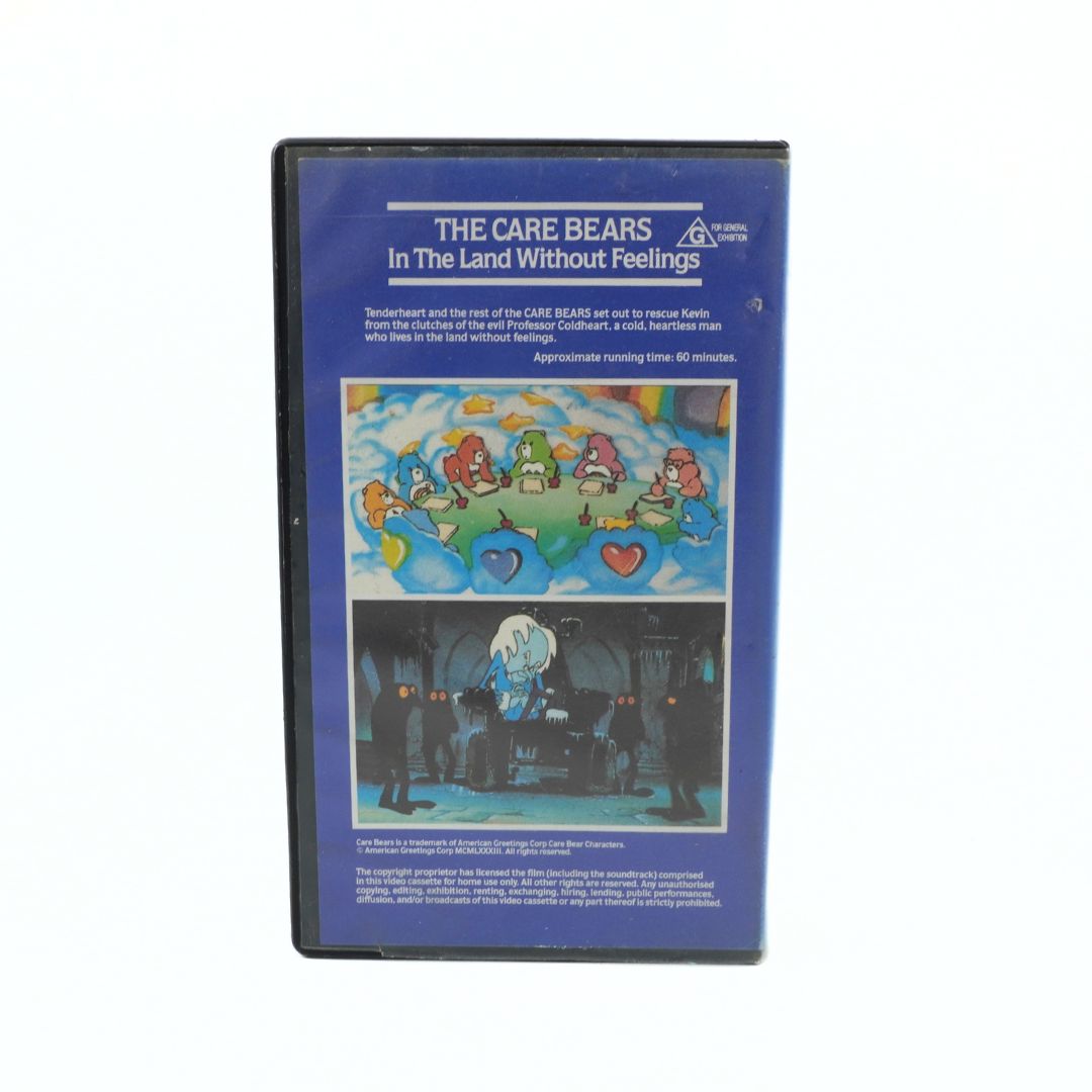 VHS tape cover of 'The Care Bears in the Land Without Feelings' on a white background