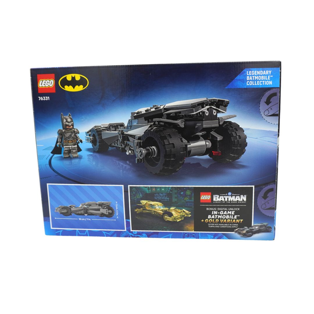 A Lego box for the Batman V Superman Batmobile car, photographed against a white background