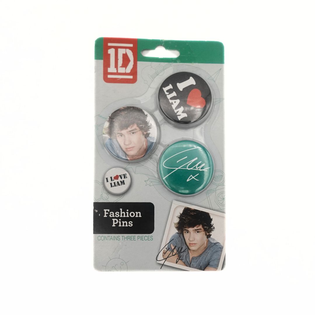 Set of three Liam Payne One Direction pins released in 2012, still in original packaging