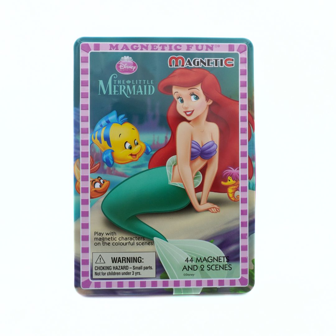 Disney The Little Mermaid magnetic set packaging with Ariel and Flounder on a white background