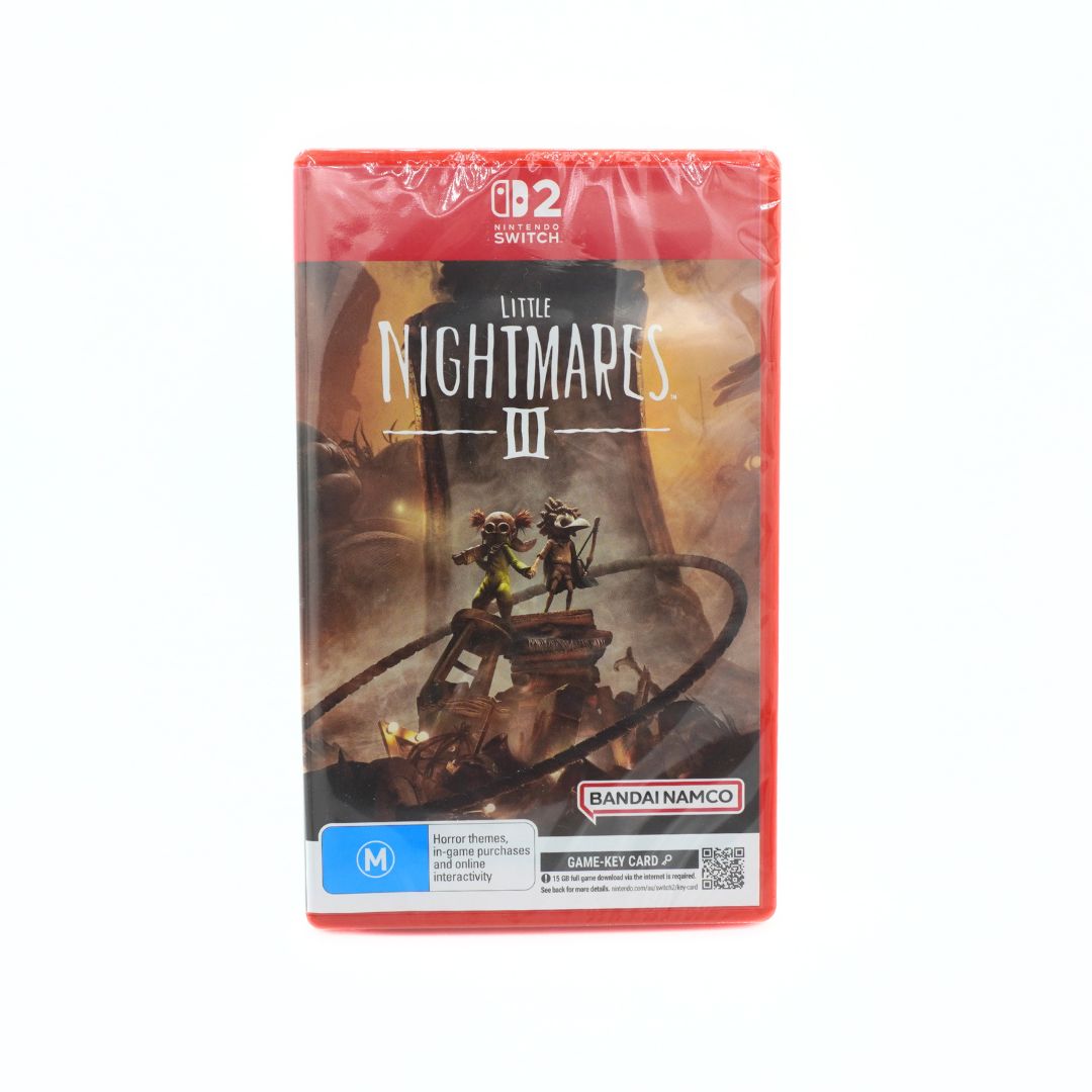 Nintendo Switch game case for Little Nightmares III, sealed in its original plastic shrink wrap, shown against a plain white background.