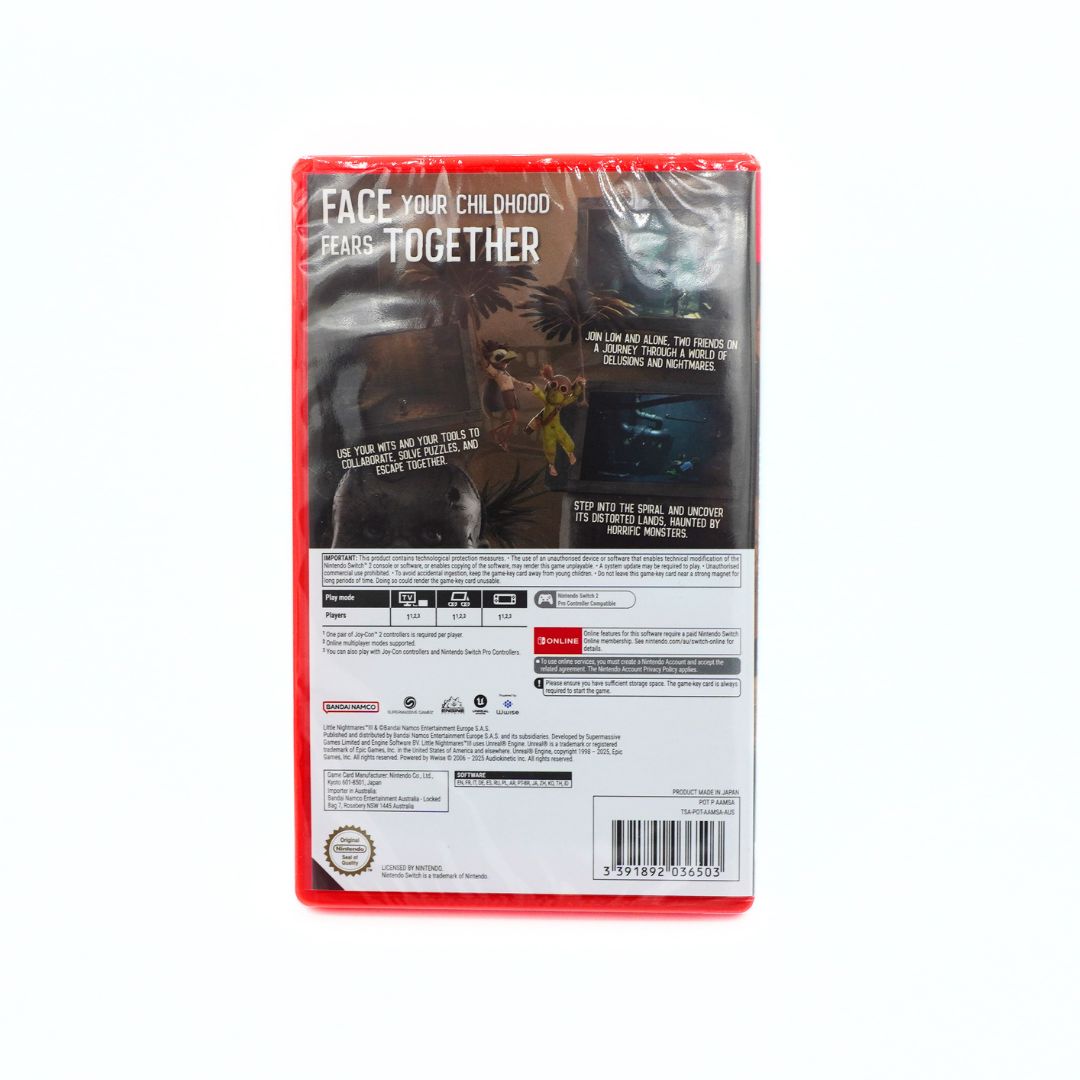 The back cover of a video game case that says 'Face Your Childhood Fears Together' on a plain white background.