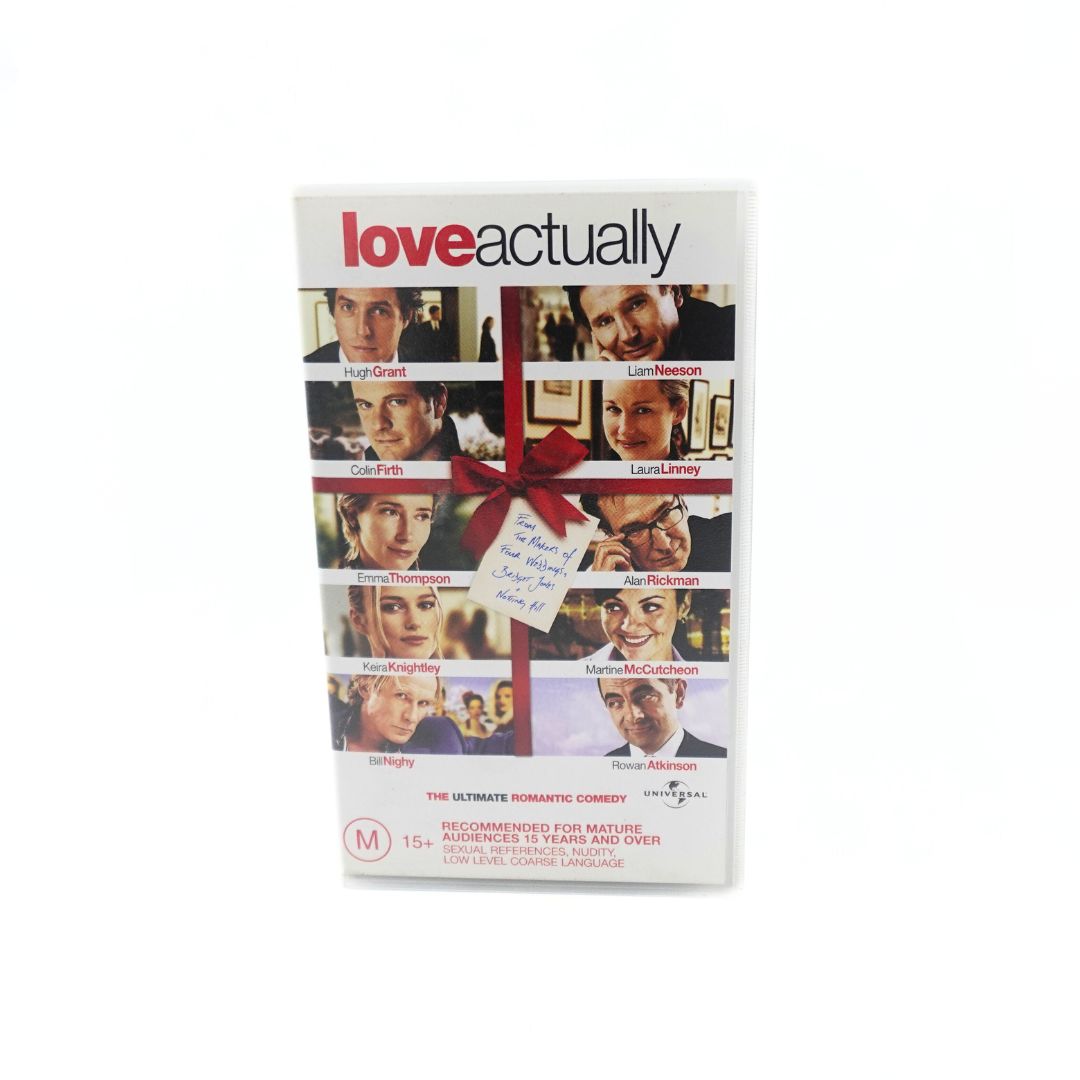 Photo of the front cover of the Love Actually VHS clamshell case