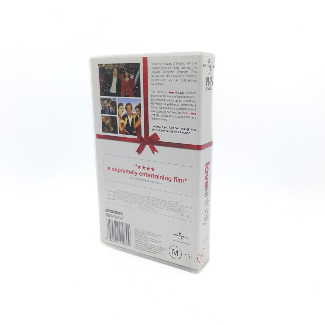 Photo of the back cover of the Love Actually VHS clamshell case