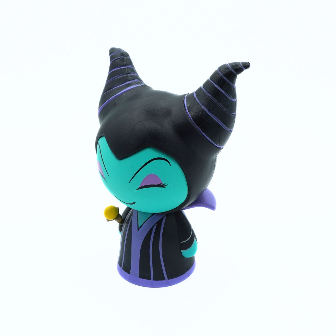 A stylized collectible figurine of Maleficent from Disney's Sleeping Beauty, shown from a three-quarters angle against a solid white background.