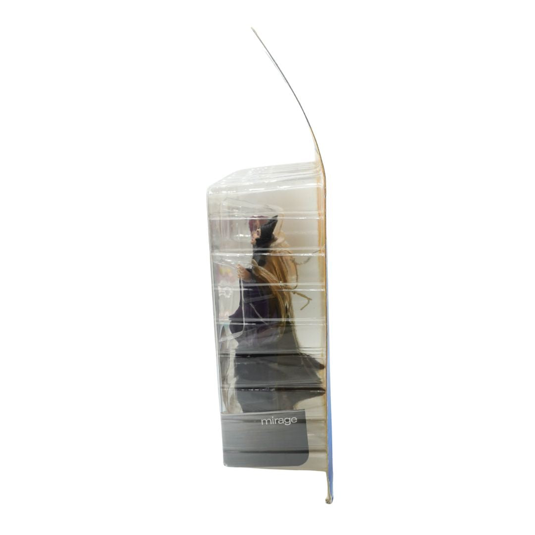 Maleficent toy in plastic packaging seen from the side on a white background