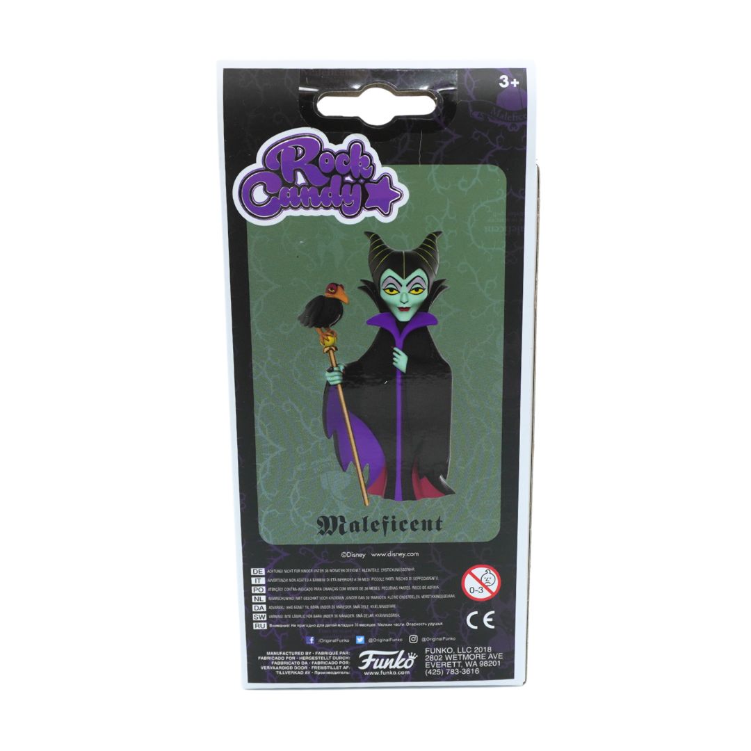 Packaged figurine of Maleficent from Funko Pop! Rock Candy on a white background
