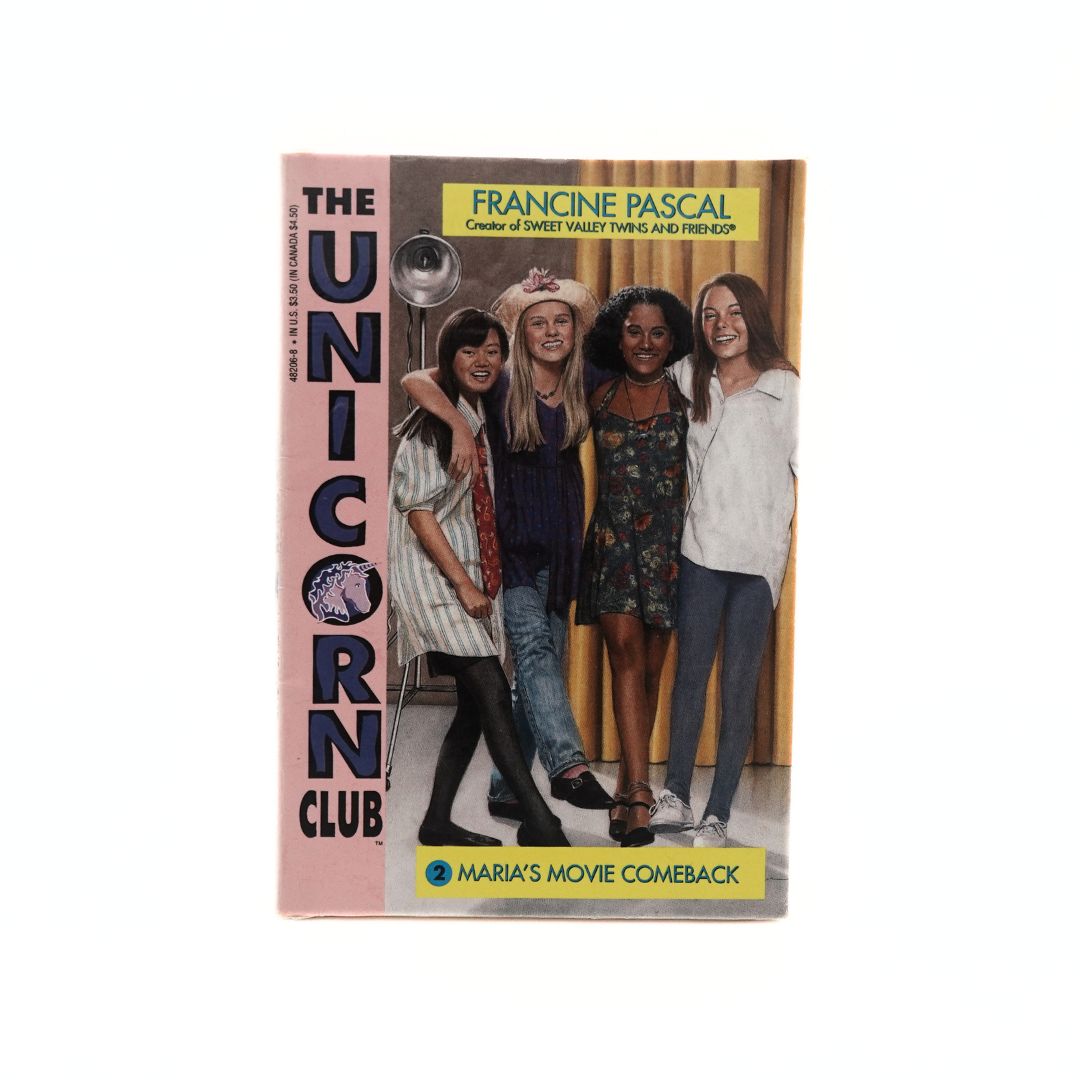 Front cover of The Unicorn Club book Maria's Movie Comeback, showing the four main characters