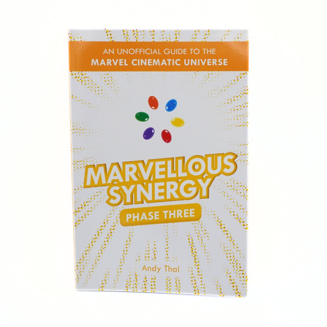 A book titled 'Marvellous Synergy Phase Three' by Andy Thai, featuring a white cover with gold radial lines, an orange banner at the top, and colorful oval graphics in the center.