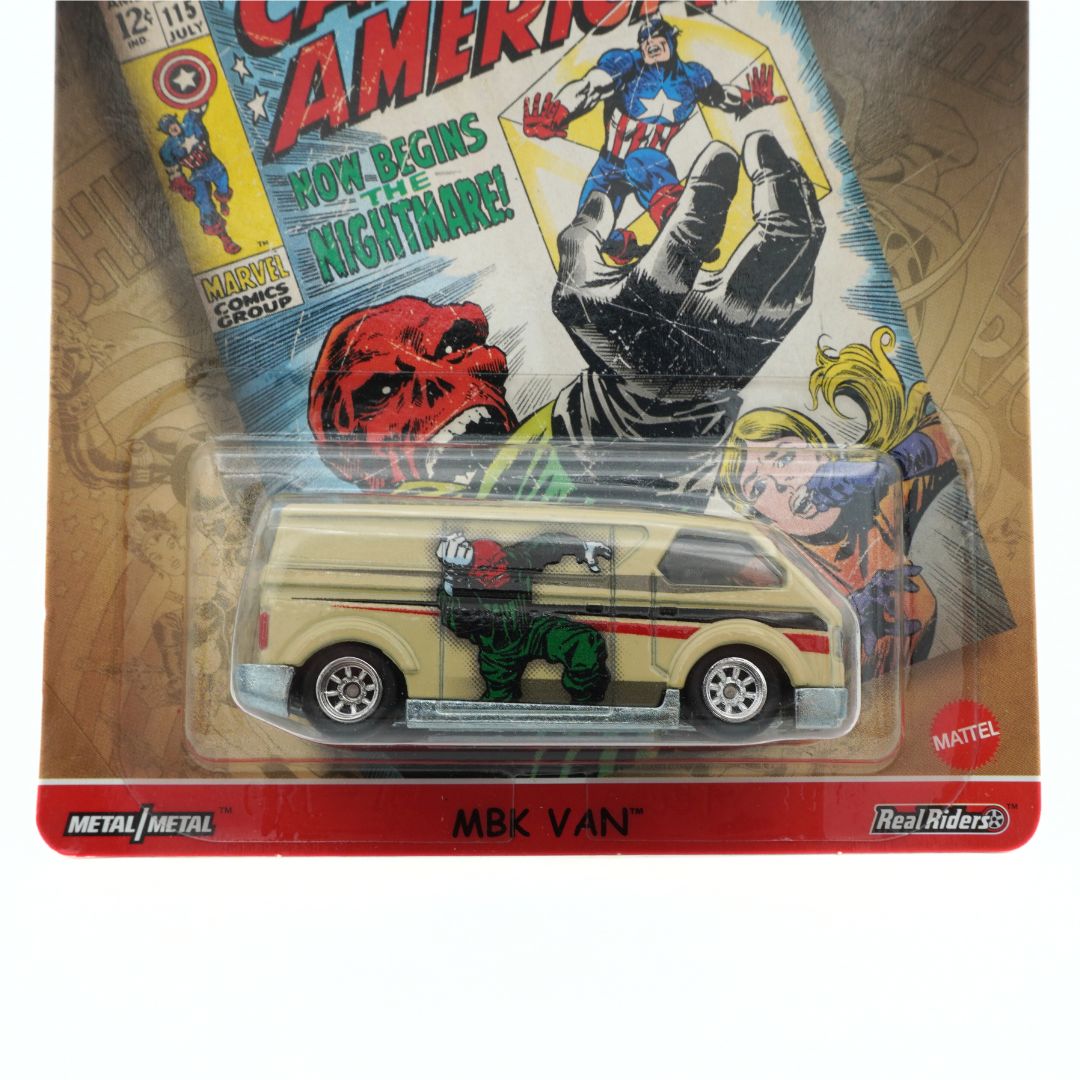 Toy van in packaging with comic book-style background