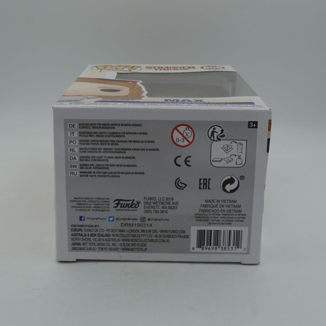Back of a Funko Pop! vinyl figure box with branding and product information on a gray background