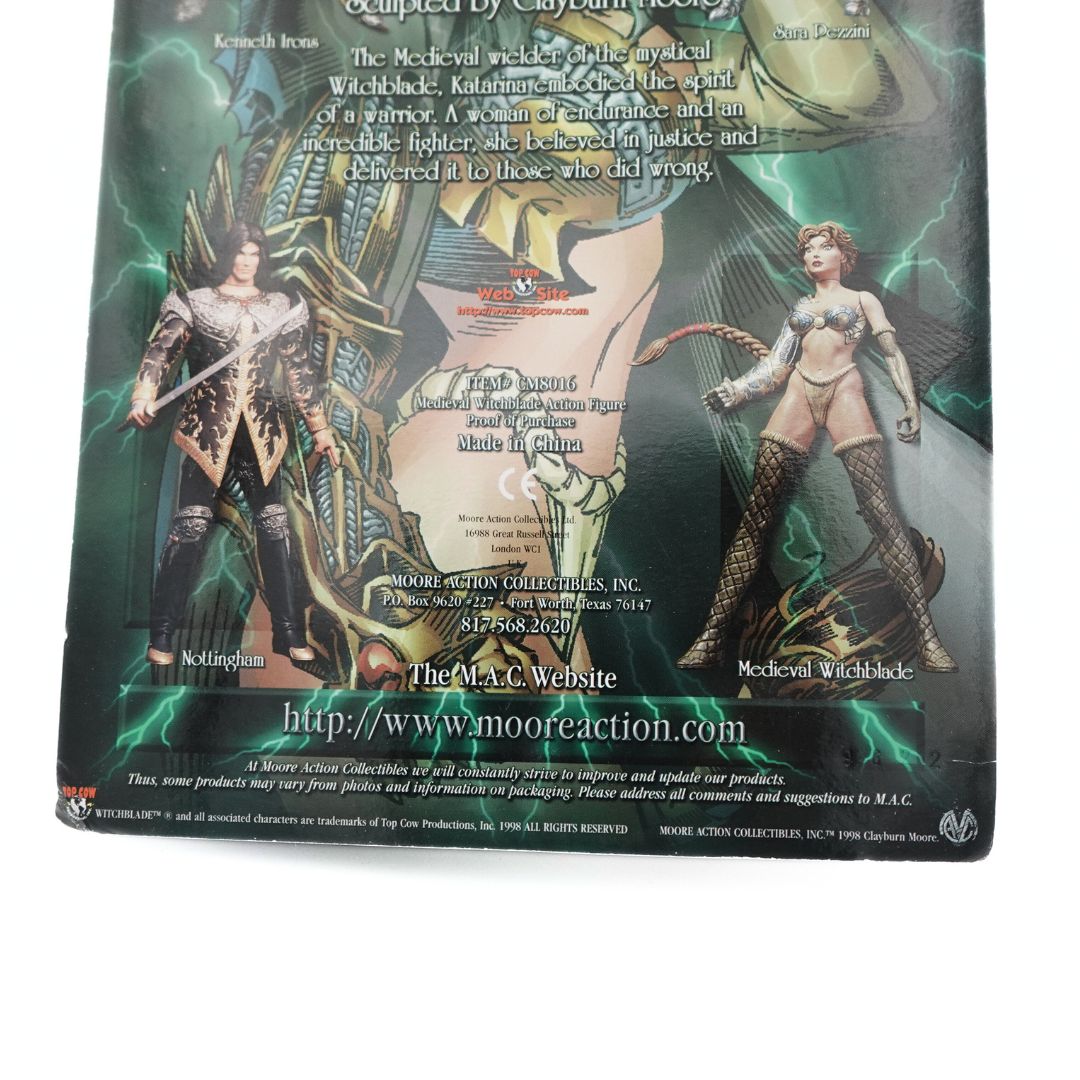 Closeup of the copyright information on the 1998 Clayburn Moore Medieval Witchblade cardback