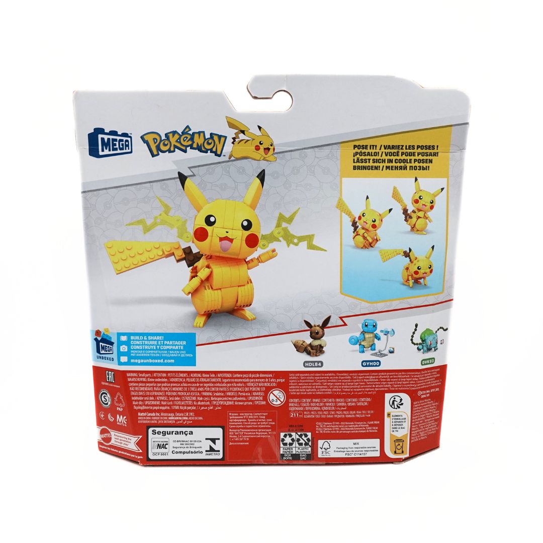 Back photo of the Mega Pokemon Build & Show Pikachu box