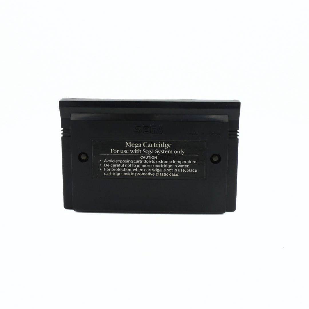 Black cartridge for Sega System on a white background