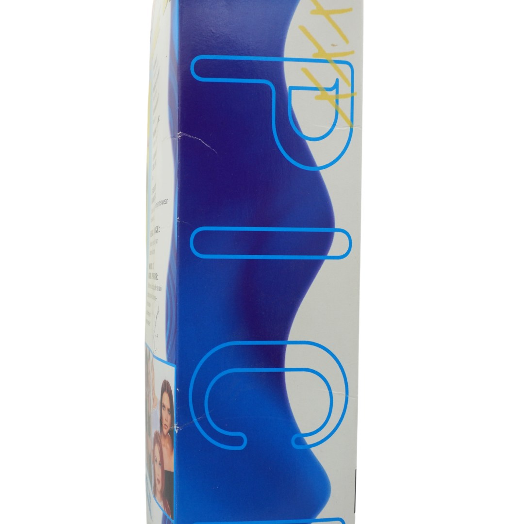 Blue and white container with a logo on a white background