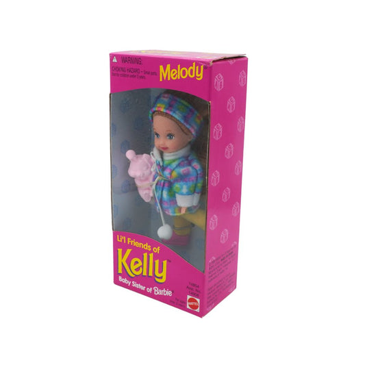 Boxed toy doll with pink packaging featuring 'Melody' and 'Friends of Kelly'.
