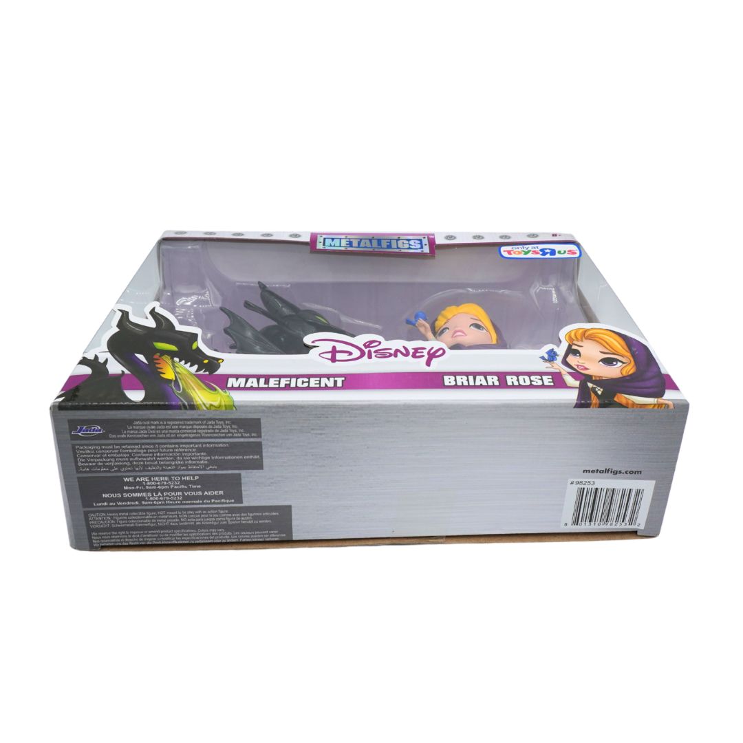Disney Metalfigs Maleficent Briar Rose toy figure in its original retail packaging, featuring a clear plastic window on a silver and purple cardboard box.