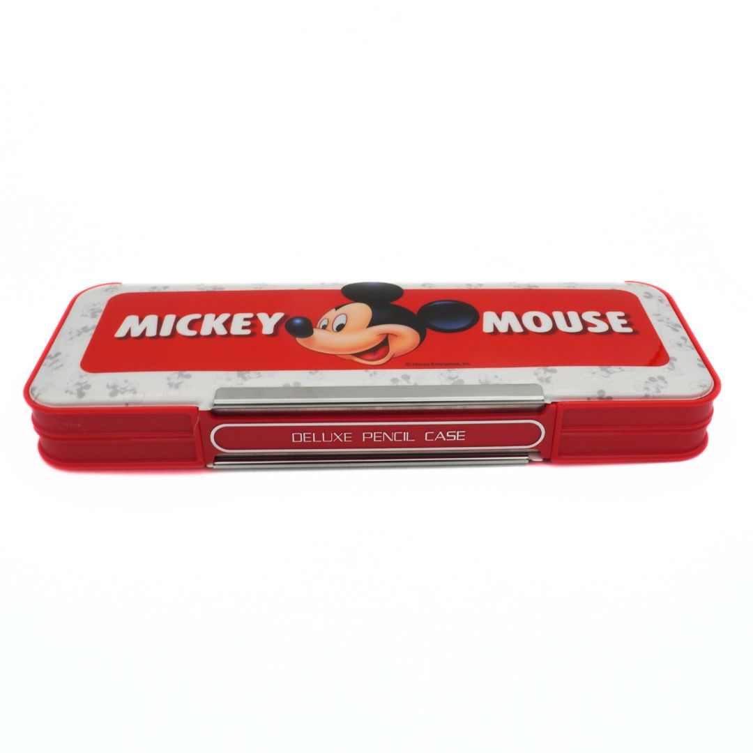Red and white Mickey Mouse Pencil case with him smiling on the top