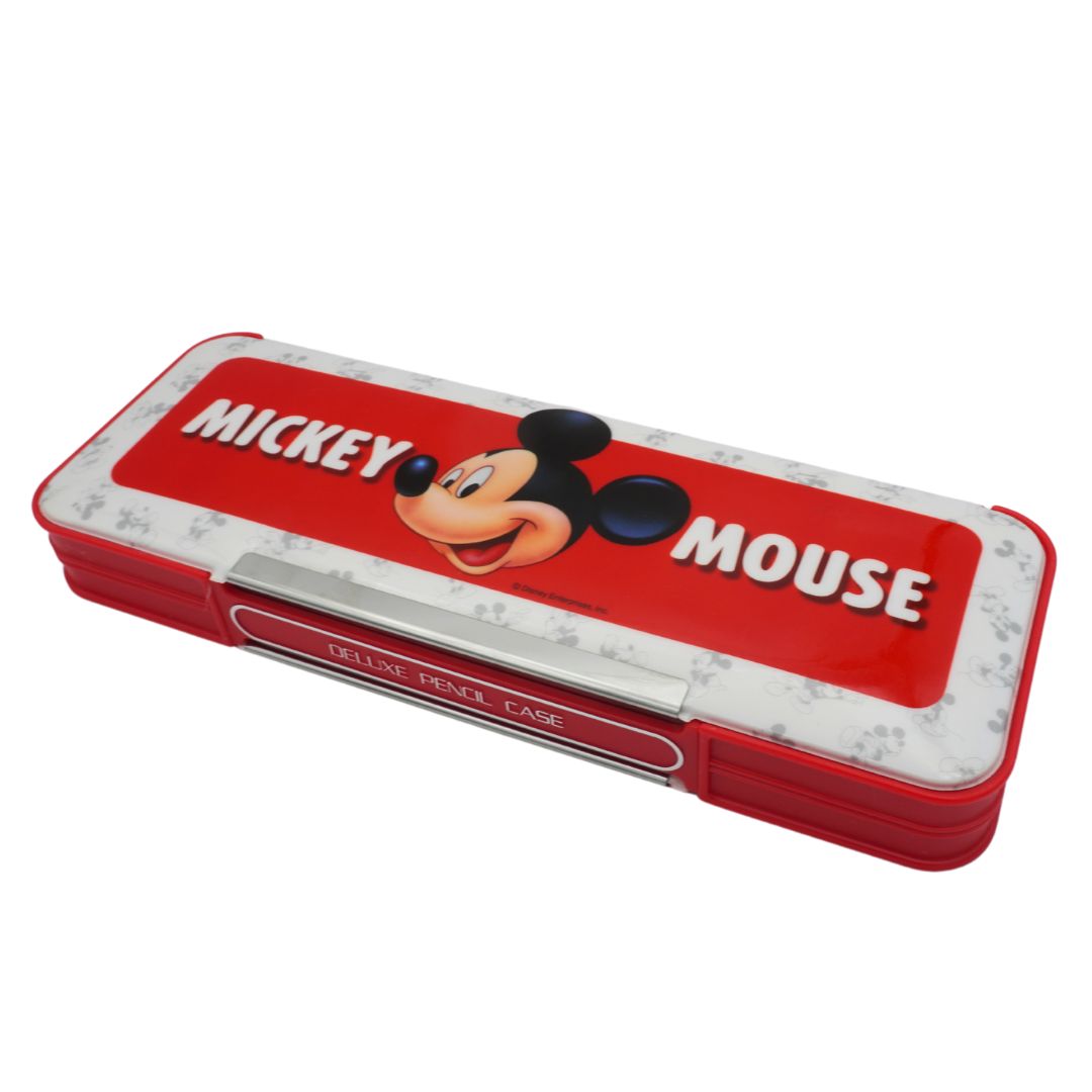 Red and white Mickey Mouse Pencil case with him smiling on the top
