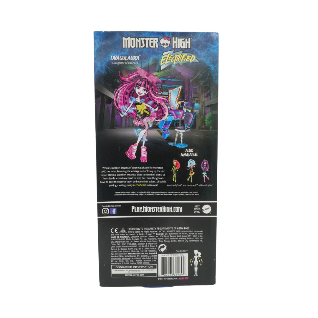 Monster High Draculaura Electrified action figure packaging on a white background