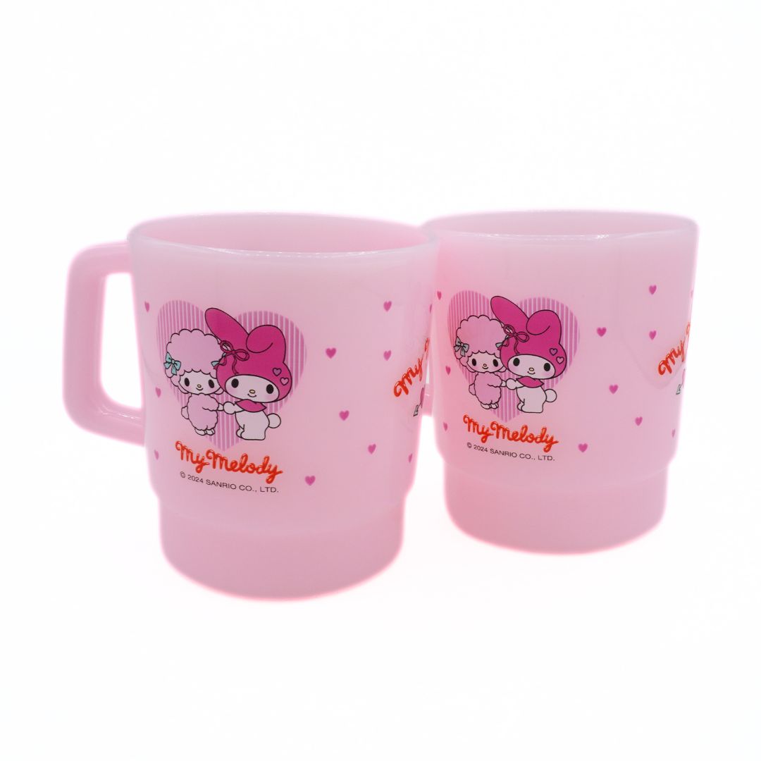 A set of two pink mugs featuring My Melody and My Sweet Piano