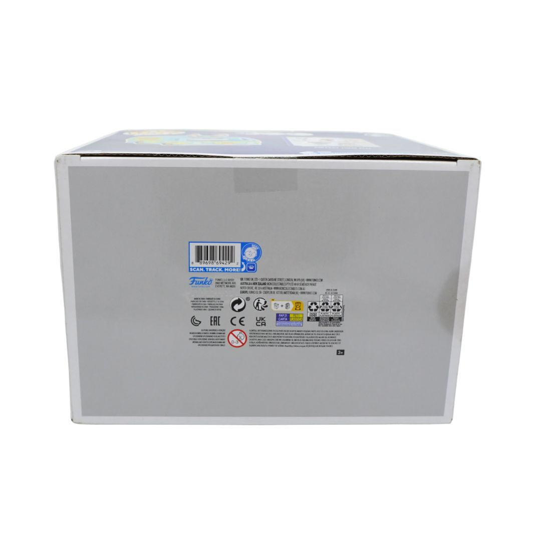 A white cardboard product box with a barcode and small blue and black labels on the front, photographed against a plain white background.