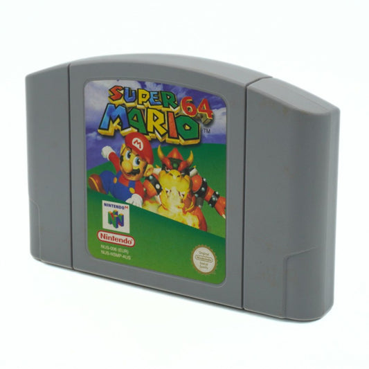 Super Mario 64 game cartridge for Nintendo 64 on a white background