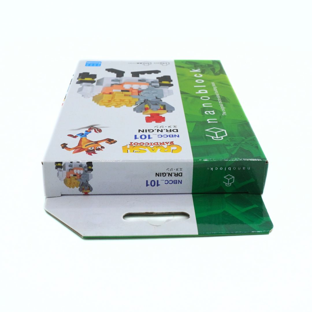 A boxed toy product labeled 'nanoblock' with colorful printed graphics on the box, photographed on a plain white background.